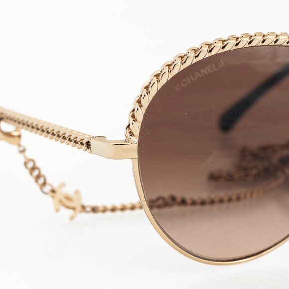 Chanel Pantos Gold-Tone & Black Metal-Chain Sunglasses - Picture 7 of 10